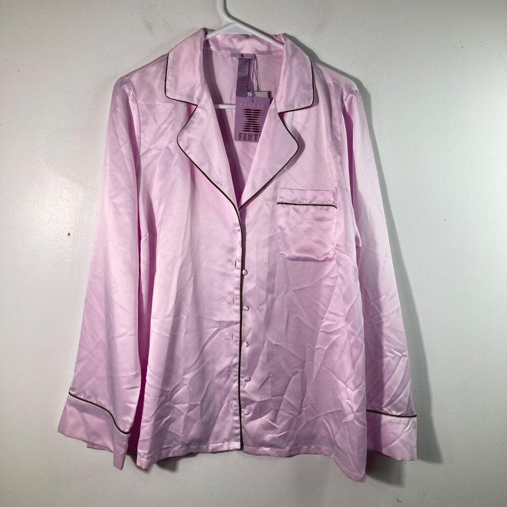 Womens Savage X Fenty Satin Button Pajama Top Pink Black 2X Polyester NWT
